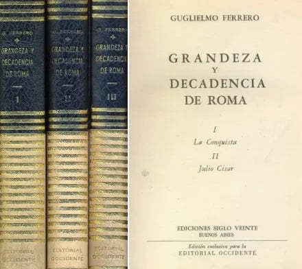 Libro usado en venta: Grandeza y decadencia de Roma de Guglielmo Ferrero; editorial Siglo Veinte impreso en 1961 realizamos envios a todo el mundo.1