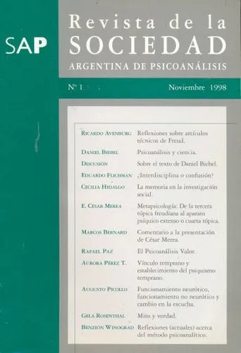 Libro usado en venta: Revista de la sociedad Argentina de Psicoanalisis - N? 1 de Revista; editorial SAP impreso en 1998 envios a todo el mundo.1