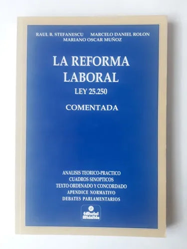 Libro usado en venta: La reforma laboral Ley 25.250; editorial Atlantida realizamos envios a todo el mundo.1