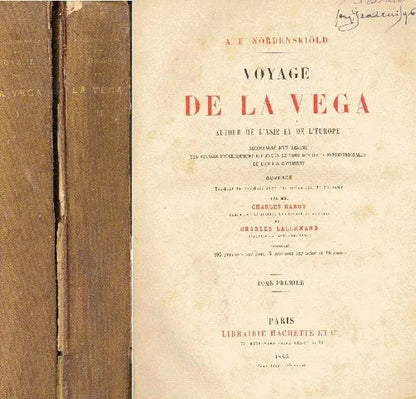 Libro usado en venta: Voyage de la Vega de A. E. Nordenskiold; editorial Hachette impreso en 1885 realizamos envios a todo el mundo.1