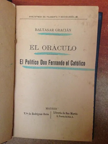 Libro usado en venta: El oraculo - El politico Don Fernando el catolico de Baltasar Gracian; realizamos envios a todo el mundo.1
