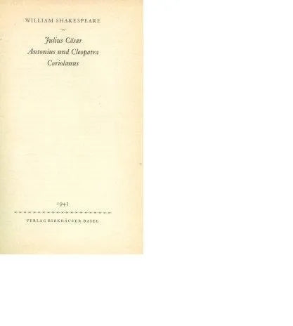 Libro usado en venta: Obras en aleman de William Shakespeare; editorial Verlag Birkhäuser Basel impreso en 1943 realizamos envios a todo el mundo.1