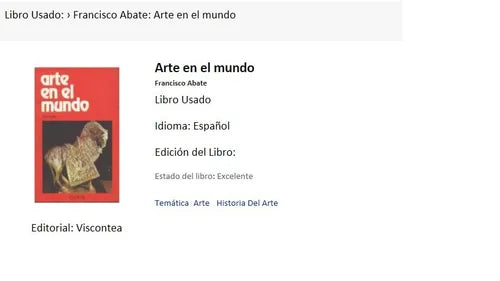 Libro usado en venta: Arte en el mundo - Arte chino de Francisco Abate; editorial Viscontea realizamos envios a todo el mundo.1