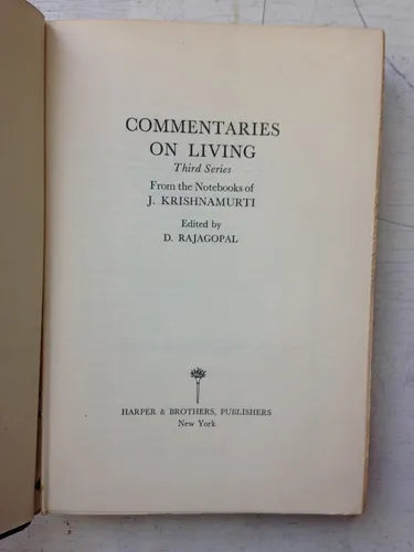 Libro usado en venta: Commentaries on living - Third Series de Jiddu Krishnamurti; editorial HarperCollins impreso en 1960 envios a todo el mundo.1