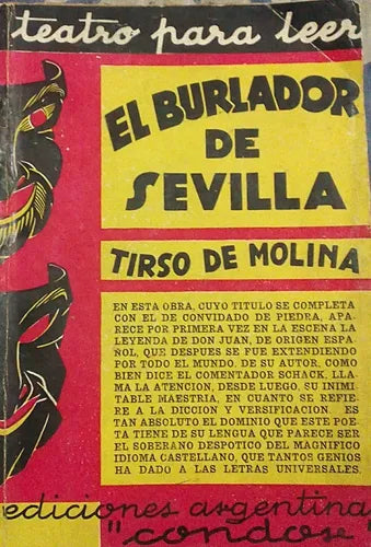 Libro usado en venta: El burlador de sevilla y convidado de piedra de Tirso de Molina; editorial Tor realizamos envios a todo el mundo.1