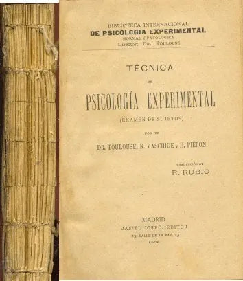 Libro usado en venta: Tecnica de psicologia experimental de Toulouse y otros; editorial Daniel Jorro impreso en 1908 realizamos envios a todo el mundo.1