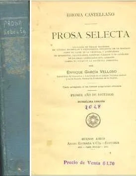 Libro usado en venta: Prosa selecta de Enrique Garcia Velloso; editorial Angel Estrada realizamos envios a todo el mundo.1