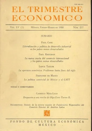 Libro usado en venta: El trimestre economico; editorial Fondo de Cultura Economica impreso en 1988 realizamos envios a todo el mundo.1