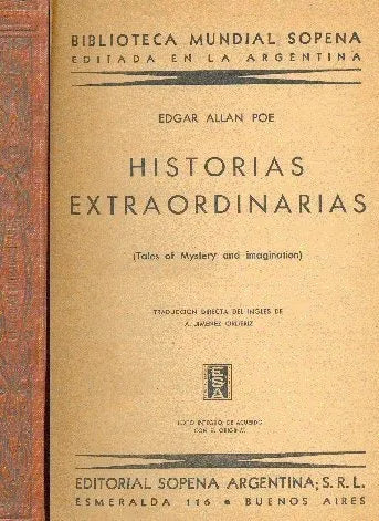 Libro usado en venta: Historias extraordinarias de Edgar Allan Poe; editorial Ramon Sopena impreso en 1940 realizamos envios a todo el mundo.1