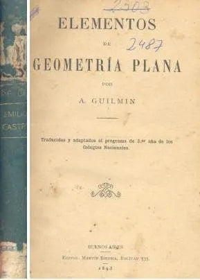 Libro usado en venta: Elementos de geometria plana de A. Guilmin; editorial Martin Biedma impreso en 1893 realizamos envios a todo el mundo.1