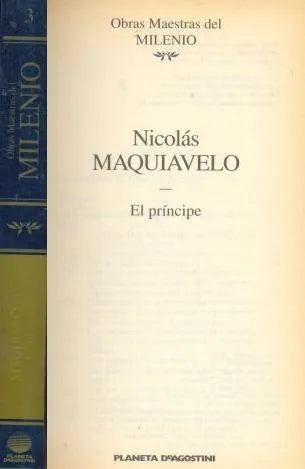 Libro usado en venta: El principe de Nicolas Maquiavelo; editorial Planeta - Agostini impreso en 1995 realizamos envios a todo el mundo.1