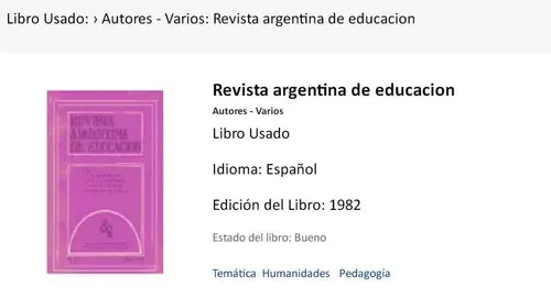 Libro usado en venta: Argentina de educacion - N? 2 de Revista; editorial Asociacion de Graduados en ciencias de la educacion impreso en 1982.1