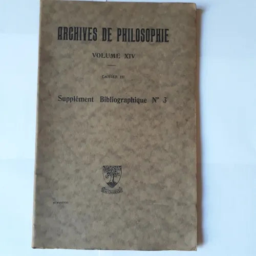 Libro usado en venta: Archives de Philosophie - Vol. XIV - Supplement Bibliographique; realizamos envios a todo el mundo.1