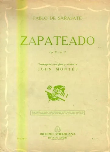 Libro usado en venta: Zapateado de Pablo de Sarasate; editorial Ricordi impreso en 1949 realizamos envios a todo el mundo.1