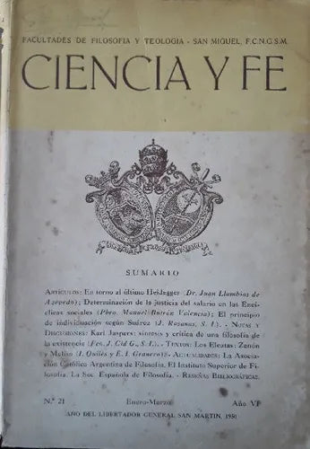 Libro usado en venta: Ciencia y Fe - N? 21; editorial Facultad de Filosofia y Teologia impreso en 1950 realizamos envios a todo el mundo.1