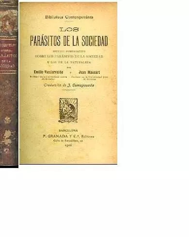 Libro usado en venta: Los parasitos de la sociedad de Emilio Vandervelde - Juan Massart; editorial F. Granada impreso en 1906 envios a todo el mundo.1