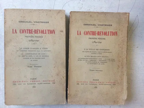 Libro usado en venta: La contre-revolution premiere periode 1789-1791 (Tomo 1 y 2) de Emmanuel Vingtrinier; Emile-Paul Freres impreso en 19241.1