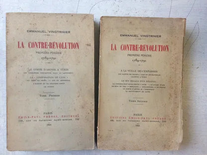 Libro usado en venta: La contre-revolution premiere periode 1789-1791 (Tomo 1 y 2) de Emmanuel Vingtrinier; Emile-Paul Freres impreso en 19241.1