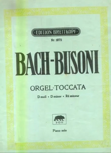 Libro usado en venta: Orgel - Toccata de J. S. Bach - Busoni; editorial Breitkopf & Härtel impreso en 1928 realizamos envios a todo el mundo.1