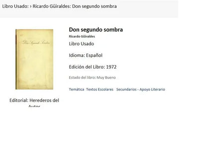 Libro usado en venta: Don segundo sombra de Ricardo Guiraldes; editorial Circulo de Lectores impreso en 1972 realizamos envios a todo el mundo.1