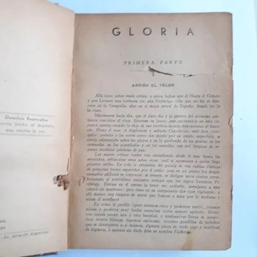 Libro usado en venta: Gloria de Benito Perez Galdos; editorial Araujo impreso en 1941 realizamos envios a todo el mundo.1