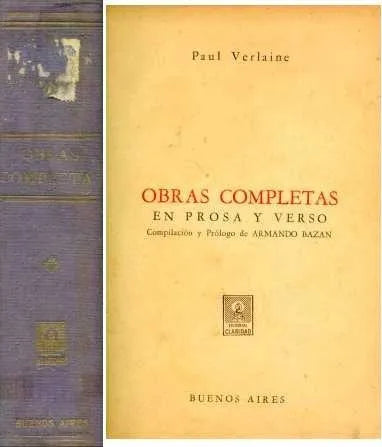Libro usado en venta: Obras completas en prosa y verso de Paul Verlaine; editorial Claridad impreso en 1944 realizamos envios a todo el mundo.1