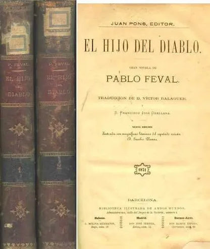 Libro usado en venta: El hijo del diablo de Pablo Feval; editorial Barcelona impreso en 1871 realizamos envios a todo el mundo.1
