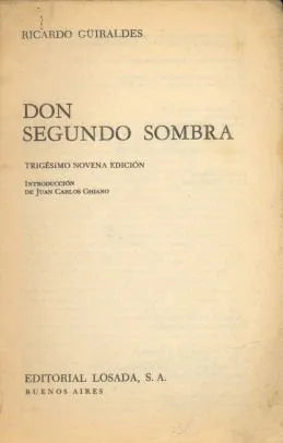 Libro usado en venta: Don segundo sombra (Sin tapas originales) de Ricardo Guiraldes; editorial Losada impreso en 1978 envios a todo el mundo.1