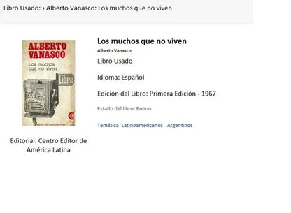 Libro usado en venta: Los muchos que no viven de Alberto Vanasco; editorial Centro Editor de America Latina impreso en 1967 envios a todo el mundo.1
