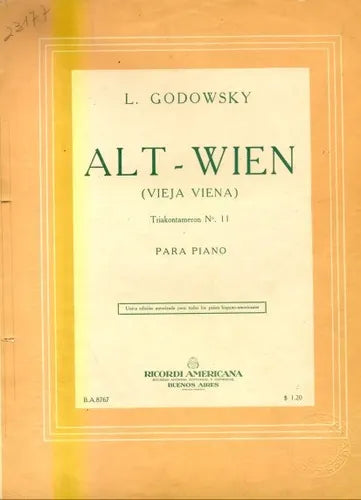 Libro usado en venta: Alt - Wien (Vieja Viena) de L. Godowsky; editorial Ricordi realizamos envios a todo el mundo.1