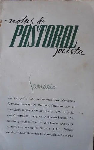 Libro usado en venta: Movimiento ecumenico de Notas de Pastoral Jocista; impreso en 1957 realizamos envios a todo el mundo.1