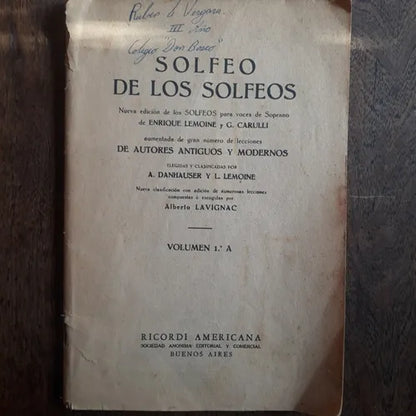Libro usado en venta: Solfeos de los solfeos volumen 1 A de Enrique Lemoine y otros; editorial Ricordi Americana realizamos envios a todo el mundo.1