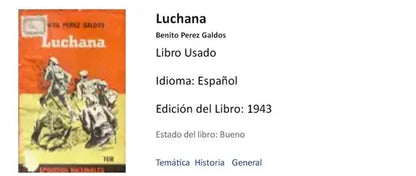 Libro usado en venta: Luchana de Benito Perez Galdos; editorial Tor impreso en 1943 realizamos envios a todo el mundo.1
