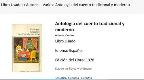 Libro usado en venta: Antologia del cuento tradicional y moderno; editorial Centro Editor de America Latina impreso en 1978 envios a todo el mundo.1
