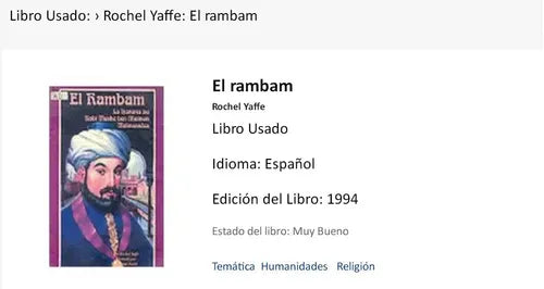 Libro usado en venta: El rambam de Rochel Yaffe; impreso en 1994 realizamos envios a todo el mundo.1
