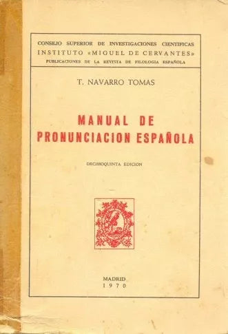 Libro usado en venta: Manual de pronunciacion espa?ola de T. Navarro Tomas; editorial Madrid impreso en 1970 realizamos envios a todo el mundo.1