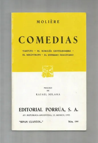 Libro usado en venta: Comedias de Jean-Baptiste Poquelin (Molière); editorial Porrua impreso en 1995 realizamos envios a todo el mundo.1