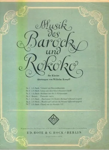 Libro usado en venta: Musik des barock und rokoko de Klavier - Wilhelm Kempff; editorial Bote & G. Bock impreso en 1932 envios a todo el mundo.1