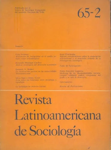 Libro usado en venta: Latinoamericana de Sociologia de Revista; editorial Centro de Sociologia impreso en 1965 realizamos envios a todo el mundo.1