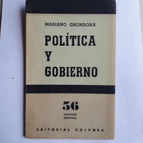 Libro usado en venta: Politica y gobierno de Mariano Grondona; editorial Columba impreso en 1962 realizamos envios a todo el mundo.1