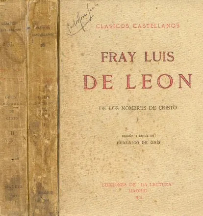 Libro usado en venta: De los nombres de Cristo de Fray Luis de Leon; editorial Ediciones de La Lectura impreso en 1914 - 1917 envios a todo el mundo.1