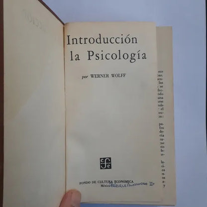 Libro usado en venta: Introduccion a la psicologia (Sin sobrecubierta) de Werner Wolff; editorial Fondo de Cultura Economica impreso en 1969.1