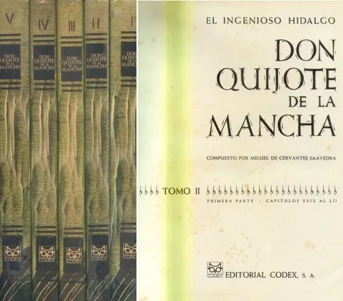 Libro usado en venta: El ingenioso Hidalgo Don Quijote de la Mancha de Miguel de Cervantes Saavedra; editorial Codex impreso en 1965.1