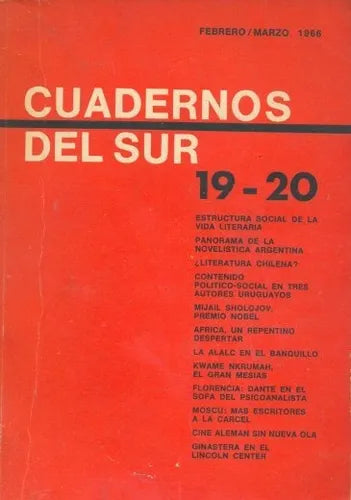 Libro usado en venta: Febrero / Marzo 1966 N? 19-20 de Cuadernos del sur; editorial Sur impreso en 1966 realizamos envios a todo el mundo.1