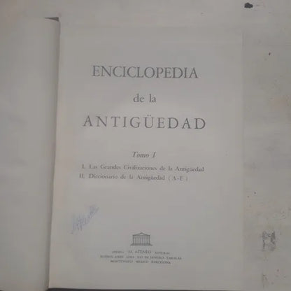 Libro usado en venta: Enciclopedia de la Antig?edad (2 TOMOS); editorial El Ateneo impreso en 1962 realizamos envios a todo el mundo.1