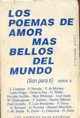 Libro usado en venta: Los poemas de amor mas bellos del mundo (SERIE 2); editorial Atlantico Sur impreso en 1991 realizamos envios a todo el mundo.1