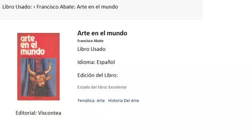 Libro usado en venta: Arte en el mundo - De los Sumerios a Persas de Francisco Abate; editorial Viscontea realizamos envios a todo el mundo.1