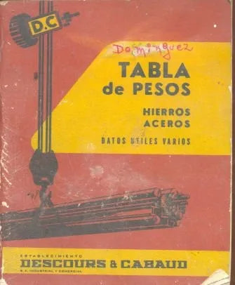 Libro usado en venta: Tabla de pesos - Datos utiles varios; editorial D. C. realizamos envios a todo el mundo.1