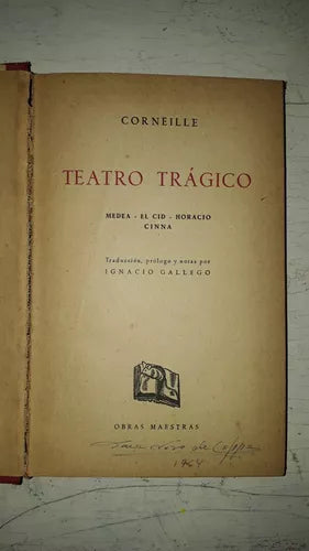 Libro usado en venta: Teatro Tragico - (Sin sobrecubierta) de Pierre Corneille (Pedro); editorial Iberia impreso en 1957 envios a todo el mundo.1