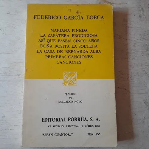 Libro usado en venta: Mariana Pineda, La zapatera prodigiosa, otros de Federico Garcia Lorca; editorial Porrua impreso en 1983 envios a todo el mundo.1